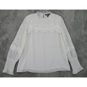 White House Black Market Blouse 6 Lace Coquette Sheer Romantic Feminine Chiffon